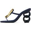 imageFSJ Women Square Open Toe Thong High Heel Sandals Gold Detail Chain Heel Flip Flops SlipOn Summer Mules Comfortable Sexy Slippers Size 416 USBlue