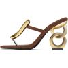 imageFSJ Women Square Open Toe Thong High Heel Sandals Gold Detail Chain Heel Flip Flops SlipOn Summer Mules Comfortable Sexy Slippers Size 416 USBrown