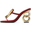 imageFSJ Women Square Open Toe Thong High Heel Sandals Gold Detail Chain Heel Flip Flops SlipOn Summer Mules Comfortable Sexy Slippers Size 416 USRed