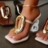 imageFSJ Women Square Open Toe Thong High Heel Sandals Gold Detail Chain Heel Flip Flops SlipOn Summer Mules Comfortable Sexy Slippers Size 416 USWhite