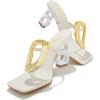 imageFSJ Women Square Open Toe Thong High Heel Sandals Gold Detail Chain Heel Flip Flops SlipOn Summer Mules Comfortable Sexy Slippers Size 416 USWhite