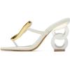 imageFSJ Women Square Open Toe Thong High Heel Sandals Gold Detail Chain Heel Flip Flops SlipOn Summer Mules Comfortable Sexy Slippers Size 416 USWhite