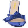imageFSJ Women Summer Slip On Heeled Sandal Open Toe Bows Patent Cutout Ladies Dress Slide Slippers Size 415 USBlue