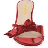 imageFSJ Women Summer Slip On Heeled Sandal Open Toe Bows Patent Cutout Ladies Dress Slide Slippers Size 415 USRed