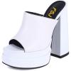imageFSJ Women Chunky Platform Sandals Slip On Square Open Toe High Heel Sexy Mules Fashion Heeled Slide Party Date Dress Shoes Size 416 USWhite