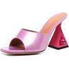 imageFSJ Women Square Open Toe Mules Slip On Chic Crystal Flared Heel Sildes Sandals Backless Fashion Wedding Dress Slipper Shoes Size 416 USPink