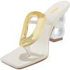 imageFSJ Women Square Open Toe Thong High Heel Sandals Gold Detail Chain Heel Flip Flops SlipOn Summer Mules Comfortable Sexy Slippers Size 416 USWhite