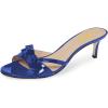 imageFSJ Women Summer Slip On Heeled Sandal Open Toe Bows Patent Cutout Ladies Dress Slide Slippers Size 415 USBlue