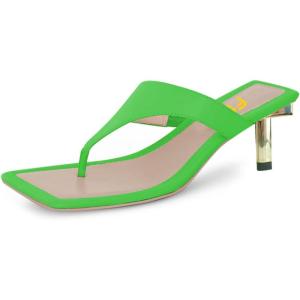 imageFSJ Women Chic Square Open Toe Mid Heel Sandals Slip On Thong Flip Flops Summer Dress Slide Shoes Size 415 USGreen