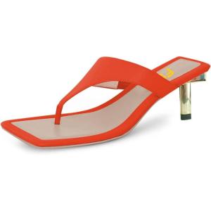imageFSJ Women Chic Square Open Toe Mid Heel Sandals Slip On Thong Flip Flops Summer Dress Slide Shoes Size 415 USOrange