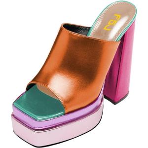 imageFSJ Women Chunky Platform Sandals Slip On Square Open Toe High Heel Sexy Mules Fashion Heeled Slide Party Date Dress Shoes Size 416 USColorfulorange
