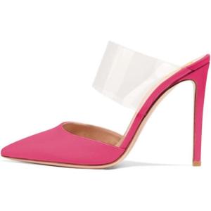 imageFSJ Women Clear Strap Stiletto High Heels Sandals Pointed Toe Comfortable Mules Slipper Pumps Sexy Party Shoes Size 415 USHot Pink