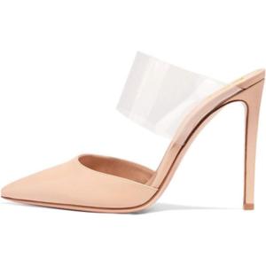 imageFSJ Women Clear Strap Stiletto High Heels Sandals Pointed Toe Comfortable Mules Slipper Pumps Sexy Party Shoes Size 415 USNude
