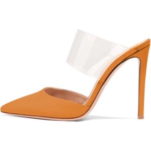 imageFSJ Women Clear Strap Stiletto High Heels Sandals Pointed Toe Comfortable Mules Slipper Pumps Sexy Party Shoes Size 415 USOrange
