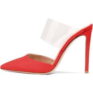 imageFSJ Women Clear Strap Stiletto High Heels Sandals Pointed Toe Comfortable Mules Slipper Pumps Sexy Party Shoes Size 415 USRed