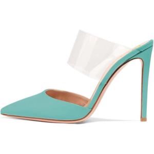 imageFSJ Women Clear Strap Stiletto High Heels Sandals Pointed Toe Comfortable Mules Slipper Pumps Sexy Party Shoes Size 415 USTurquoise