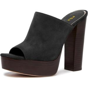 imageFSJ Women Open Toe Mules Platform Clogs Block High Heel Slides Sandal Wooden Chunky Heel Casual Summer Dressy Slippers Shoes Size 416 USBlack
