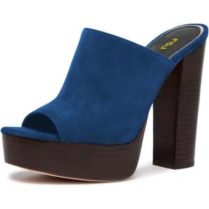 imageFSJ Women Open Toe Mules Platform Clogs Block High Heel Slides Sandal Wooden Chunky Heel Casual Summer Dressy Slippers Shoes Size 416 USBlue