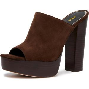 imageFSJ Women Open Toe Mules Platform Clogs Block High Heel Slides Sandal Wooden Chunky Heel Casual Summer Dressy Slippers Shoes Size 416 USCoffee
