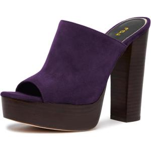 imageFSJ Women Open Toe Mules Platform Clogs Block High Heel Slides Sandal Wooden Chunky Heel Casual Summer Dressy Slippers Shoes Size 416 USPurple