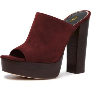 imageFSJ Women Open Toe Mules Platform Clogs Block High Heel Slides Sandal Wooden Chunky Heel Casual Summer Dressy Slippers Shoes Size 416 USRed