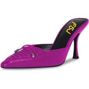 imageFSJ Women Pointed Closed Toe Stiletto High Heel Mules Sandals Slip On Strappy Bow Backless Casual Summer Dress Slipper Size 415 USFuchsia