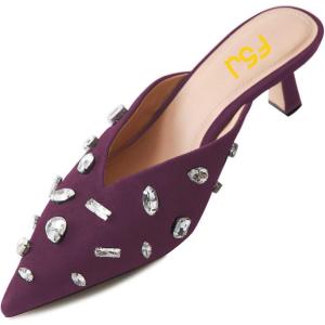 imageFSJ Women Retro Crystal Rhinestone Pointed Toe Slip on Kitten Heel Mules Low Heel Pumps Slide Slipper Girls Party Classic Outfit Sandals Size 415 USPurple
