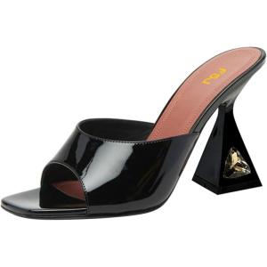 imageFSJ Women Square Open Toe Mules Slip On Chic Crystal Flared Heel Sildes Sandals Backless Fashion Wedding Dress Slipper Shoes Size 416 USBlack