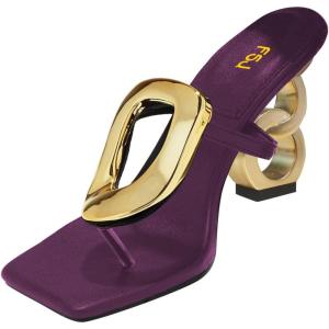 imageFSJ Women Square Open Toe Thong High Heel Sandals Gold Detail Chain Heel Flip Flops SlipOn Summer Mules Comfortable Sexy Slippers Size 416 USPurple