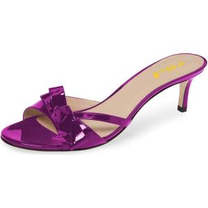 imageFSJ Women Summer Slip On Heeled Sandal Open Toe Bows Patent Cutout Ladies Dress Slide Slippers Size 415 USPurple