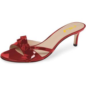 imageFSJ Women Summer Slip On Heeled Sandal Open Toe Bows Patent Cutout Ladies Dress Slide Slippers Size 415 USRed