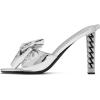 imageFSJ Women Bow Heeled Sandals Slip On Open Toe Metal Chain Block Chunky Heel Mules Metallic Knot Wedding Summer Evening Dress Shoes Size 416 USSilver