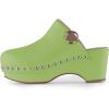 imageFSJ Women Casual Closed Toe Platform Mid Heel Slides Mules Backless Slip On Round Metal Studded Rivets Clogs Shoes Size 415 USGreen