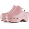 imageFSJ Women Casual Closed Toe Platform Mid Heel Slides Mules Backless Slip On Round Metal Studded Rivets Clogs Shoes Size 415 USLightpink