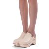 imageFSJ Women Casual Closed Toe Platform Mid Heel Slides Mules Backless Slip On Round Metal Studded Rivets Clogs Shoes Size 415 USNude