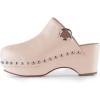 imageFSJ Women Casual Closed Toe Platform Mid Heel Slides Mules Backless Slip On Round Metal Studded Rivets Clogs Shoes Size 415 USNude