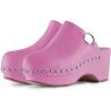 imageFSJ Women Casual Closed Toe Platform Mid Heel Slides Mules Backless Slip On Round Metal Studded Rivets Clogs Shoes Size 415 USVioletred