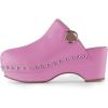 imageFSJ Women Casual Closed Toe Platform Mid Heel Slides Mules Backless Slip On Round Metal Studded Rivets Clogs Shoes Size 415 USVioletred