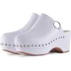 imageFSJ Women Casual Closed Toe Platform Mid Heel Slides Mules Backless Slip On Round Metal Studded Rivets Clogs Shoes Size 415 USWhite