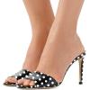 imageFSJ Women Casual Peep Toe Mule Sandals Stiletto High Heels Party Evening Shoe Size 415 M USBlack Dots