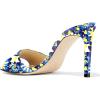 imageFSJ Women Casual Peep Toe Mule Sandals Stiletto High Heels Party Evening Shoe Size 415 M USBlue Flora