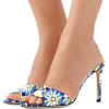 imageFSJ Women Casual Peep Toe Mule Sandals Stiletto High Heels Party Evening Shoe Size 415 M USBlue Flora