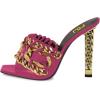 imageFSJ Women Chains Peep Toe Gold Metal Chunky High Heel Sandals Graceful Slip On Comfortable Summer Casual Mules Size 415 USFuchsia