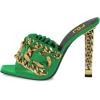 imageFSJ Women Chains Peep Toe Gold Metal Chunky High Heel Sandals Graceful Slip On Comfortable Summer Casual Mules Size 415 USGreen