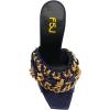 imageFSJ Women Chains Peep Toe Gold Metal Chunky High Heel Sandals Graceful Slip On Comfortable Summer Casual Mules Size 415 USNavy
