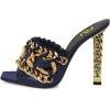 imageFSJ Women Chains Peep Toe Gold Metal Chunky High Heel Sandals Graceful Slip On Comfortable Summer Casual Mules Size 415 USNavy