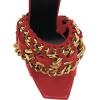 imageFSJ Women Chains Peep Toe Gold Metal Chunky High Heel Sandals Graceful Slip On Comfortable Summer Casual Mules Size 415 USRed
