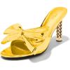 imageFSJ Women Bow Heeled Sandals Slip On Open Toe Metal Chain Block Chunky Heel Mules Metallic Knot Wedding Summer Evening Dress Shoes Size 416 USGold