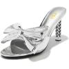 imageFSJ Women Bow Heeled Sandals Slip On Open Toe Metal Chain Block Chunky Heel Mules Metallic Knot Wedding Summer Evening Dress Shoes Size 416 USSilver