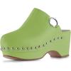 imageFSJ Women Casual Closed Toe Platform Mid Heel Slides Mules Backless Slip On Round Metal Studded Rivets Clogs Shoes Size 415 USGreen